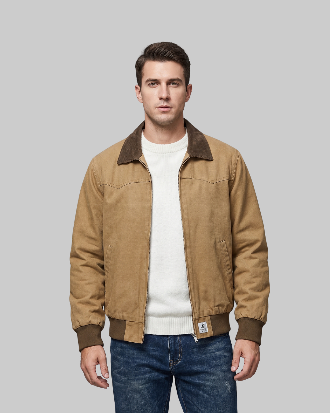 Men's Utility Bomber Jacket in khaki.