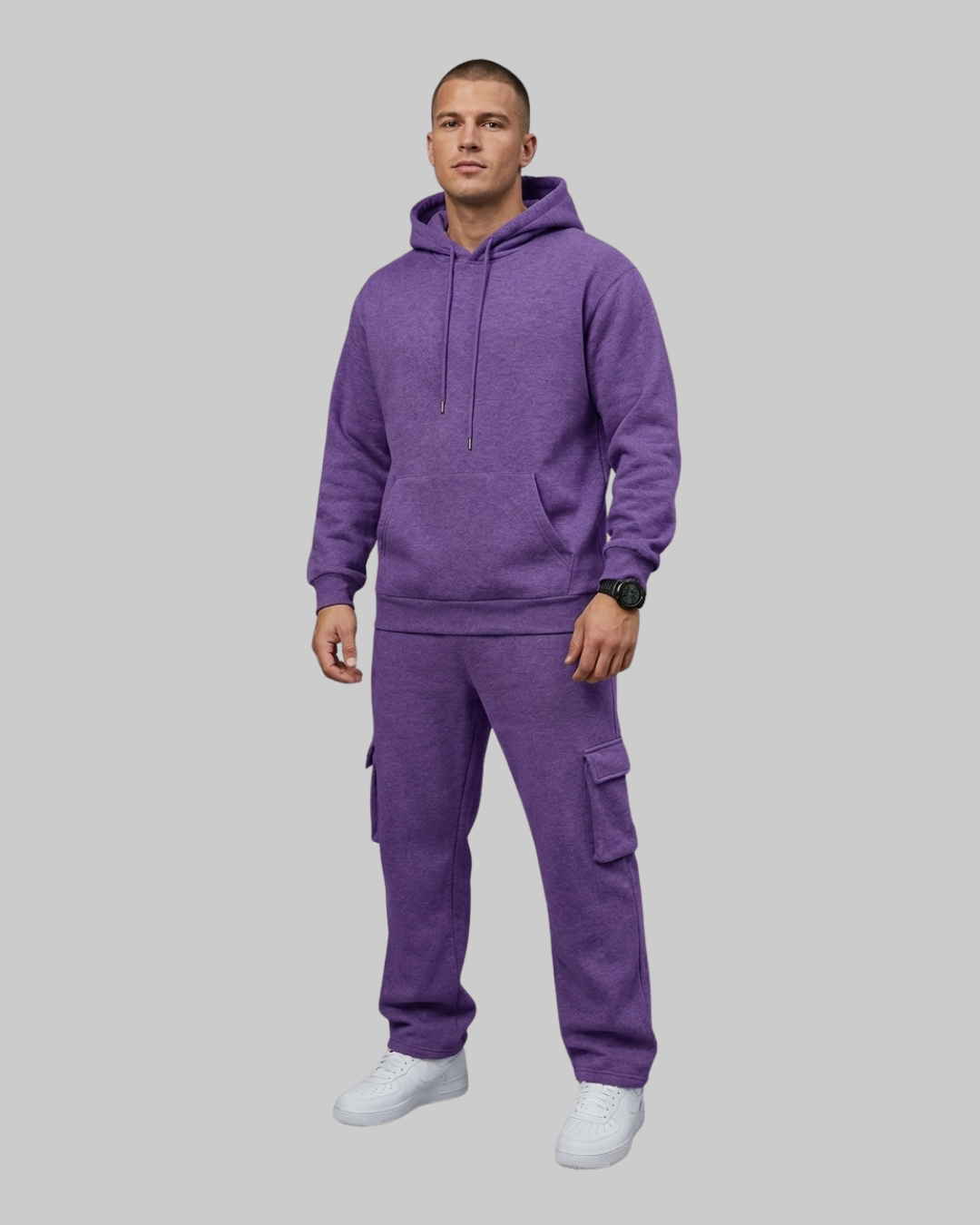 Men's Utility Hoodie Tracksuit Set in Purple