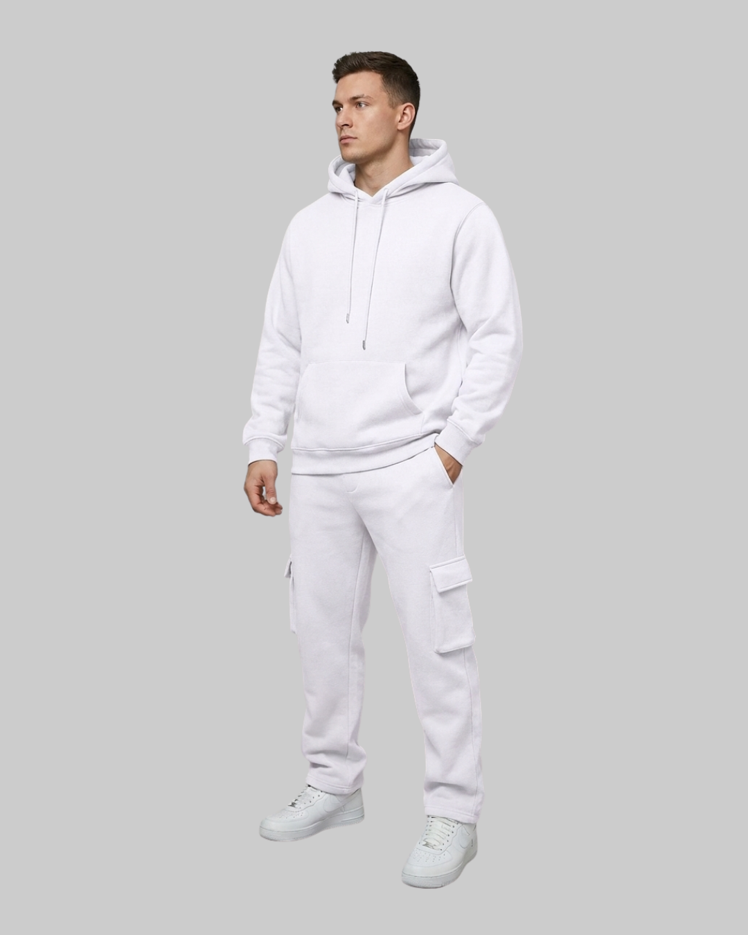 Men's Utility Hoodie Tracksuit Set in White