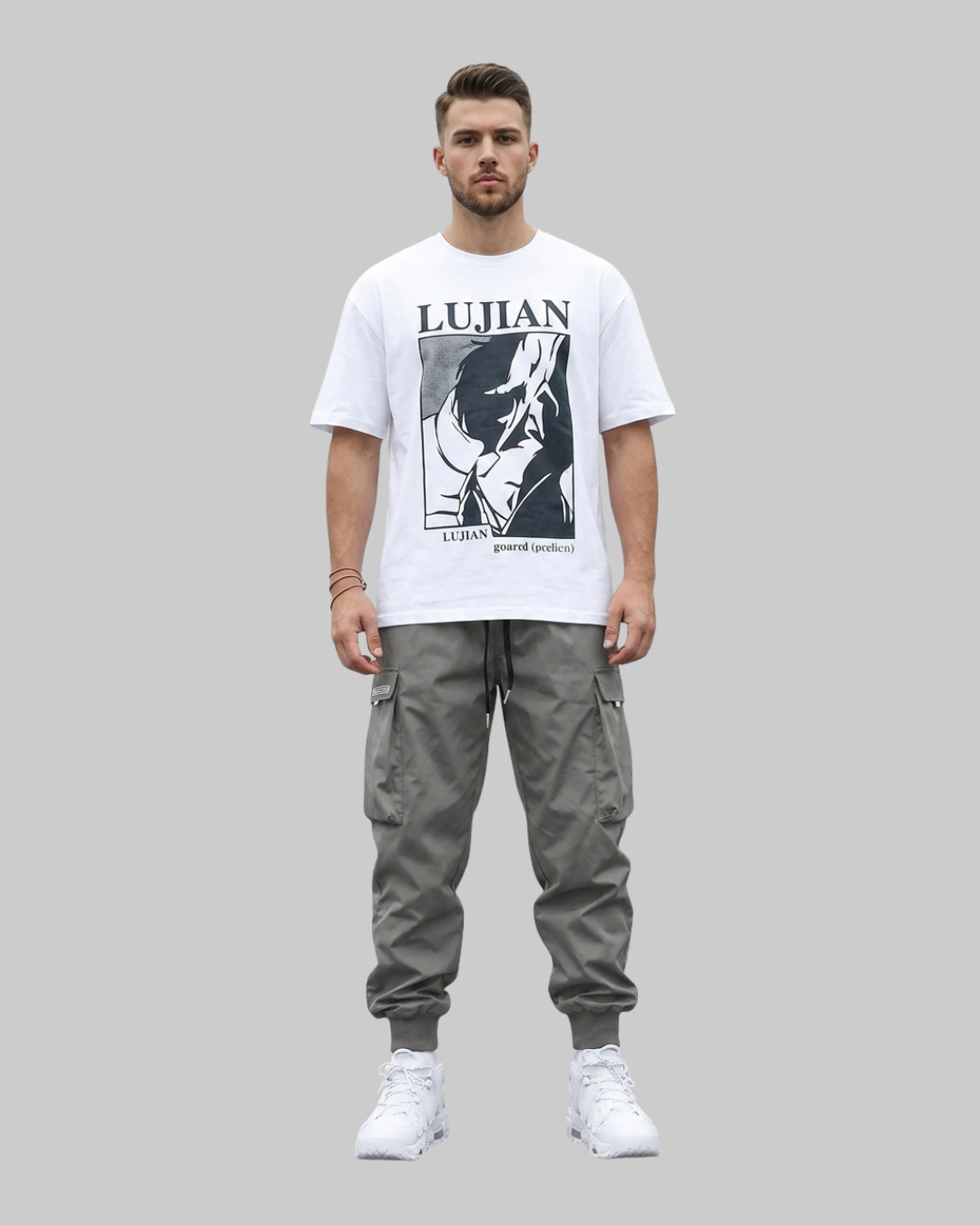 Men's Utility Pocket Jogger Pants in grey.