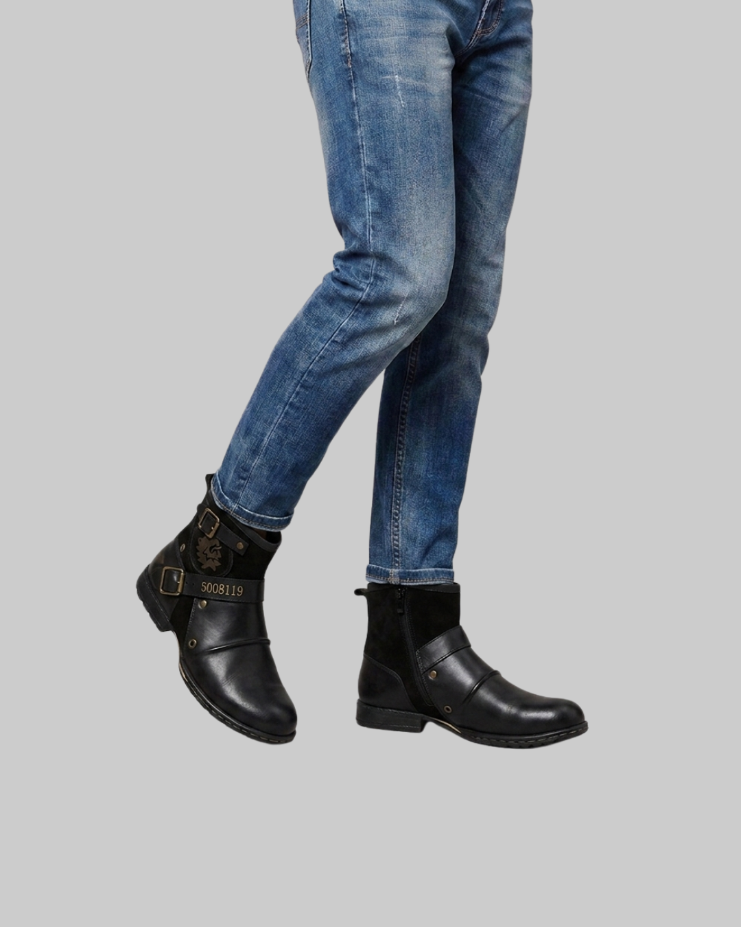 Wored Men's Vintage Biker Boots in black.