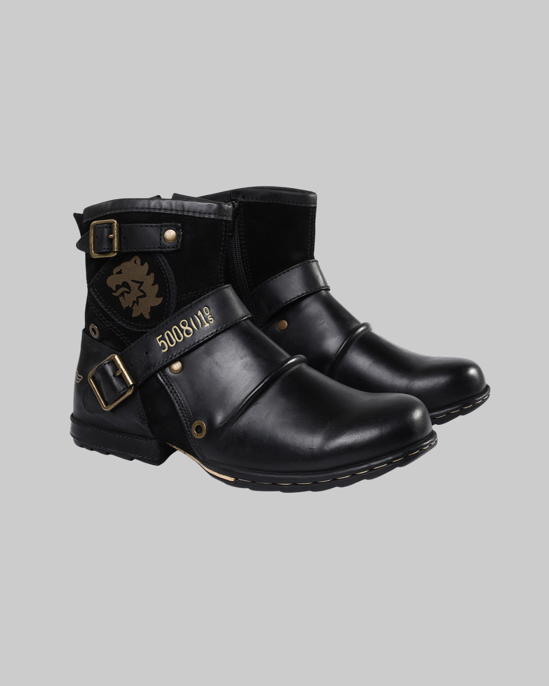 Men's Vintage Biker Boots in black.