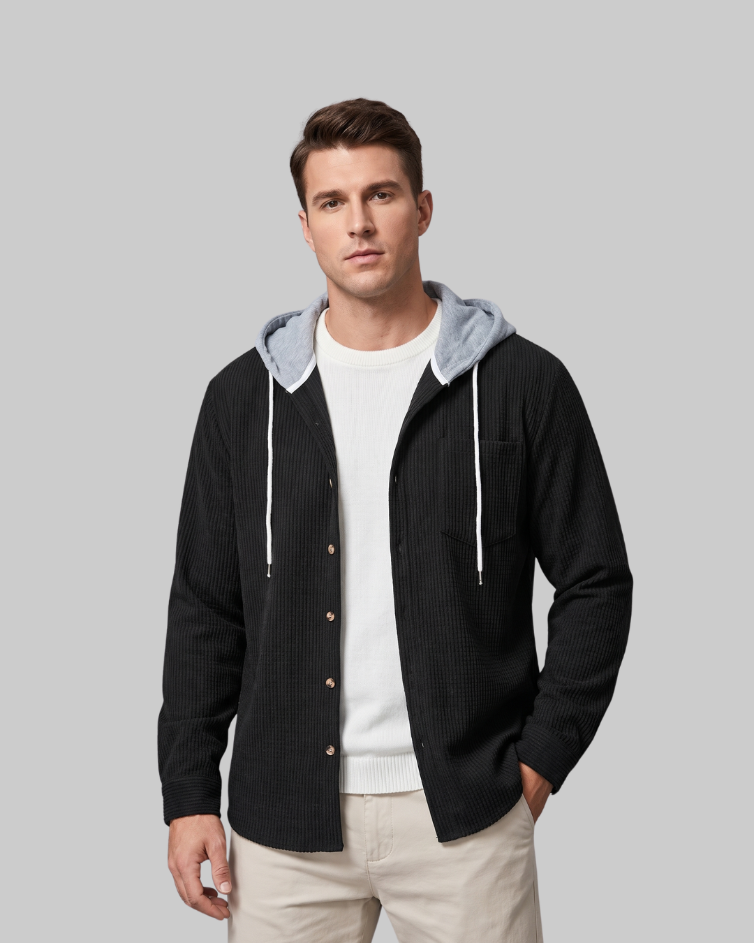 Men's Waffle Button-Front Hoodie