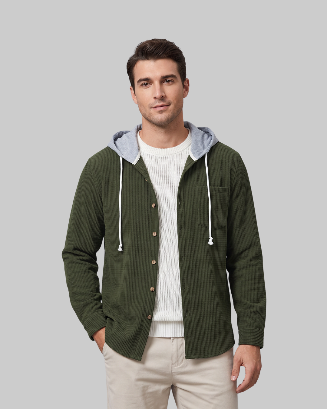 Men's Waffle Button-Front Hoodie