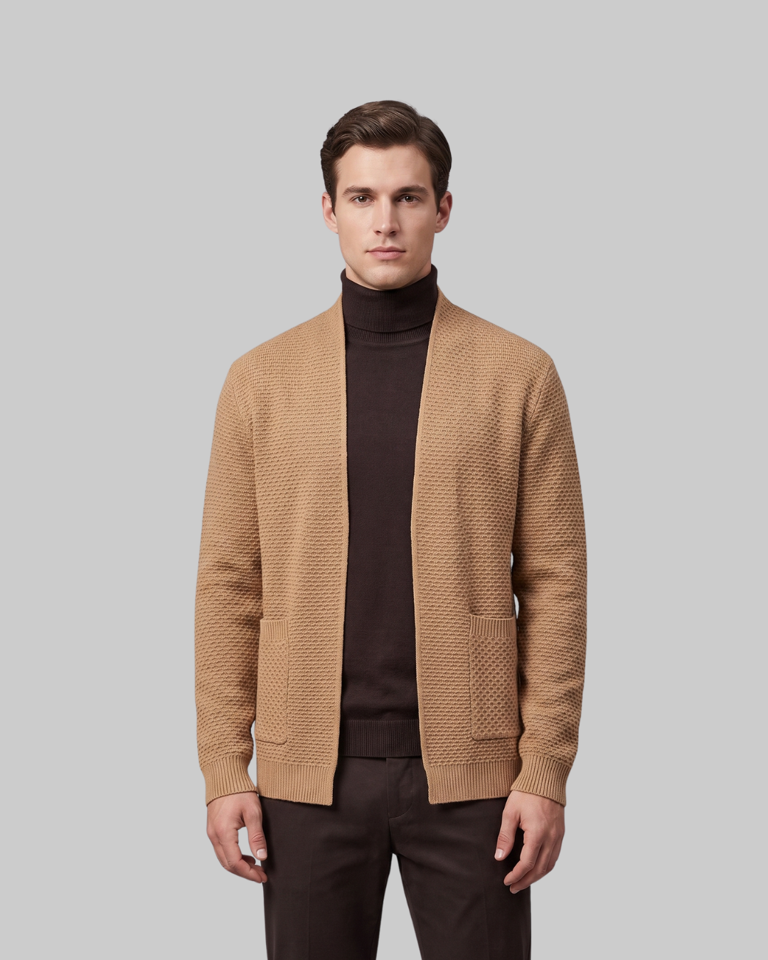 Men's Waffle Texture Blazer in camel.