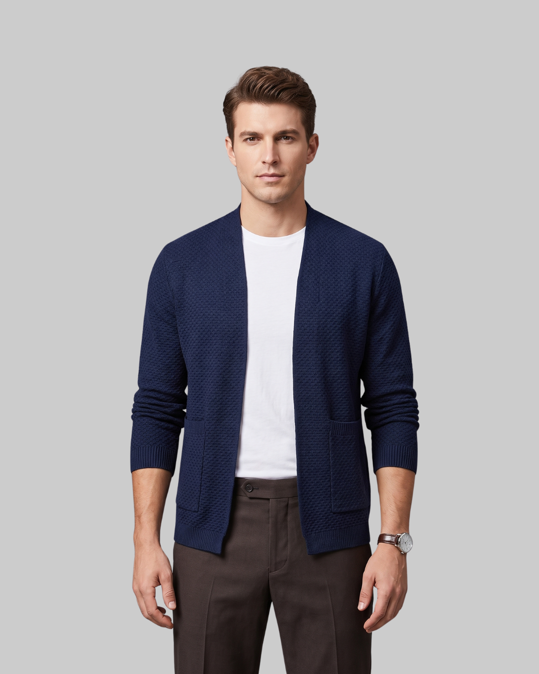 Men's Waffle Texture Blazer in dark blue.