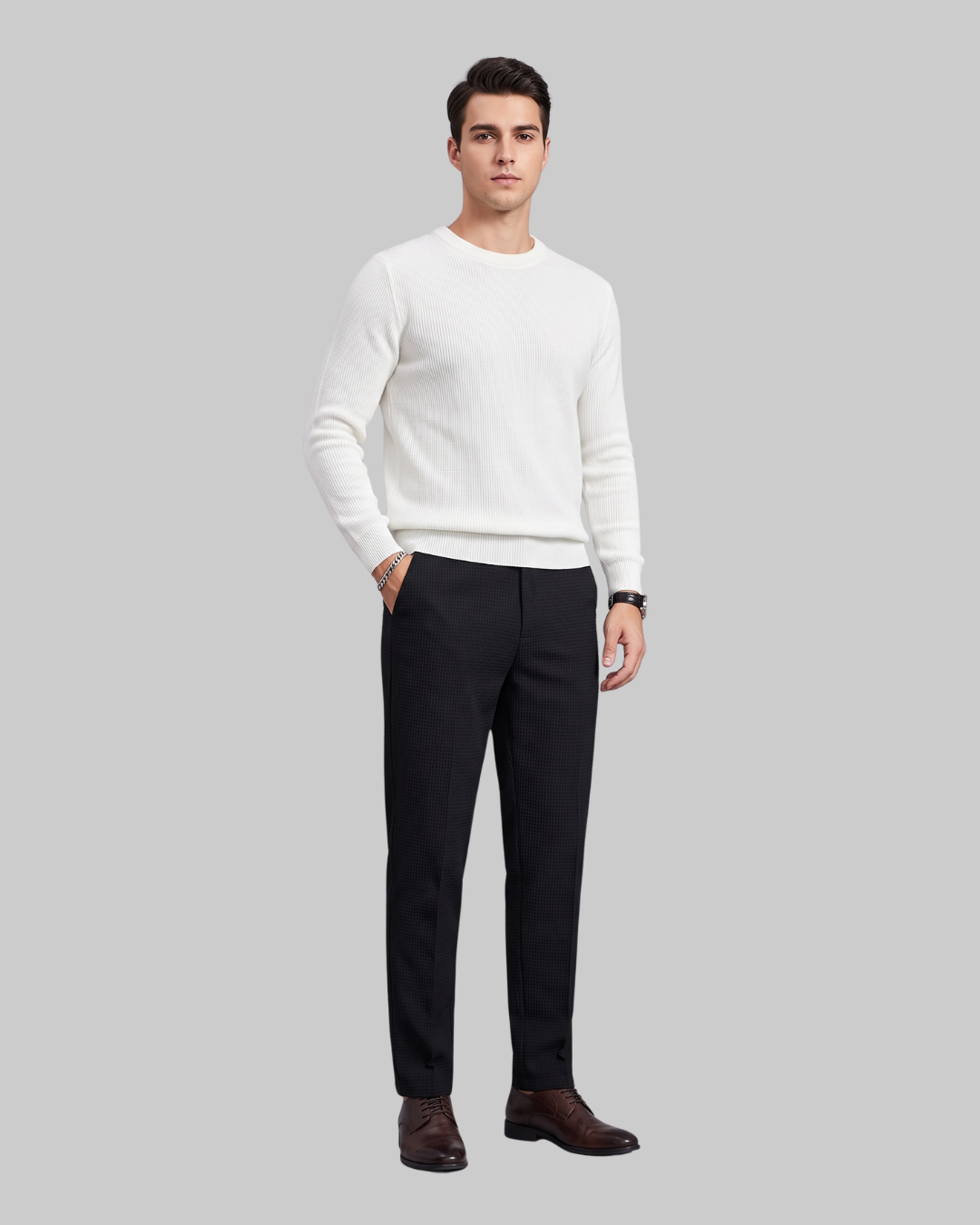 Men's Waffle Texture Trousers in black.