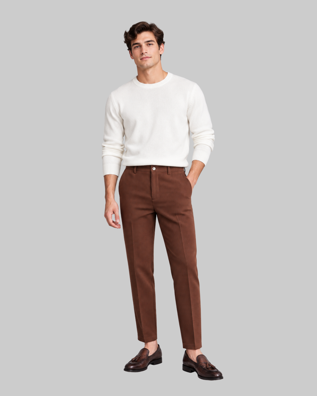 Men's Waffle Texture Trousers in brown.