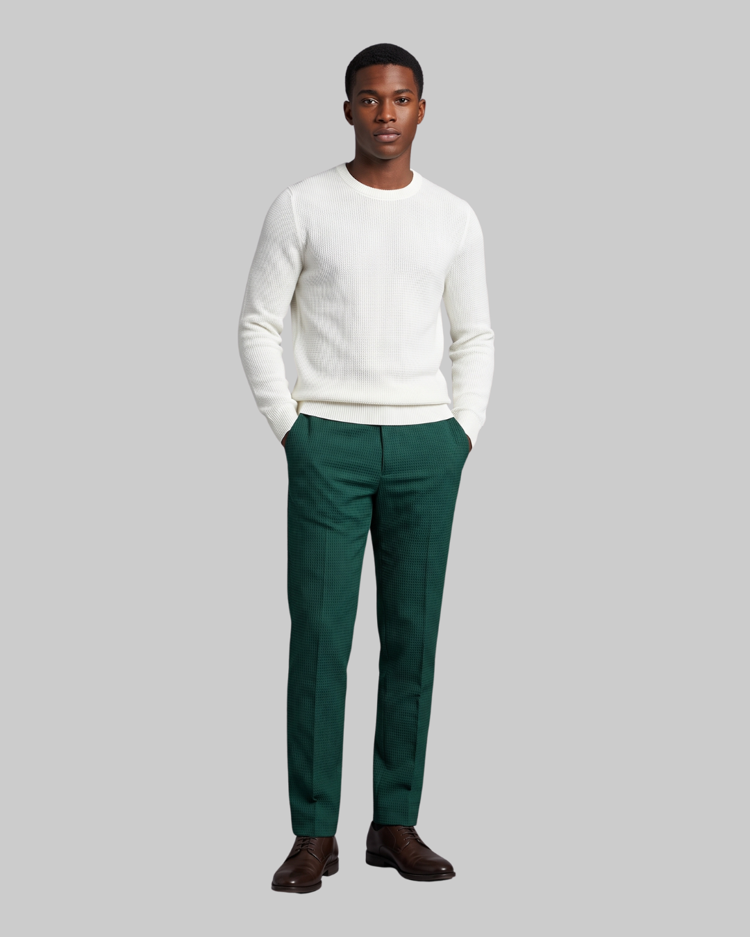 Men's Waffle Texture Trousers in dark green.