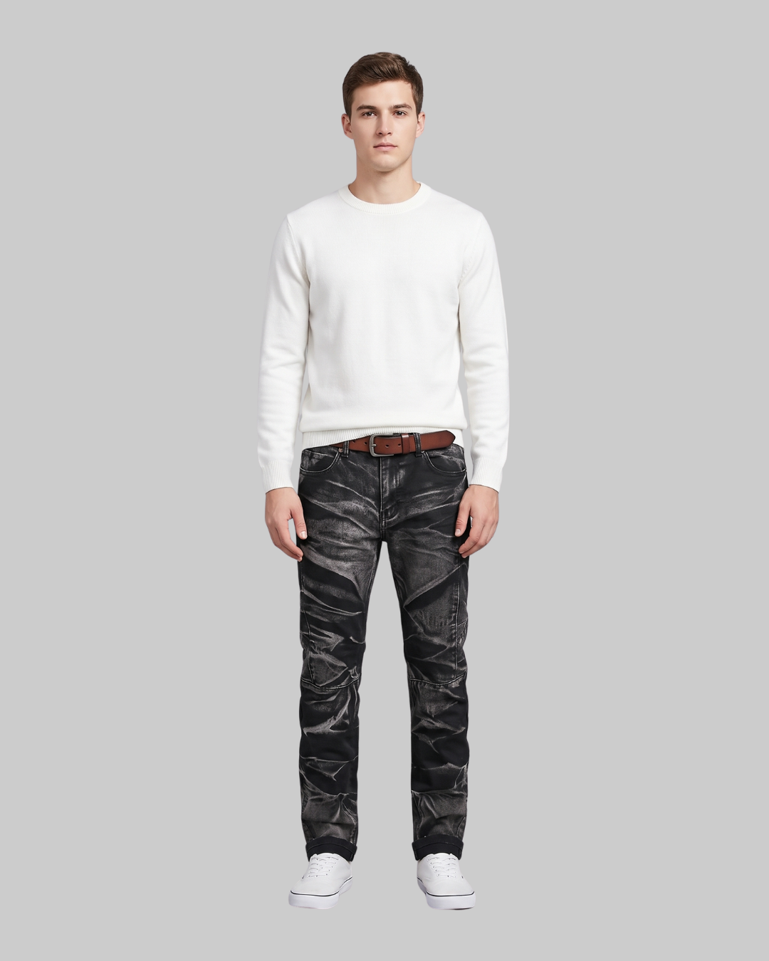 Men's Washed Straight Leg Jeans in black.