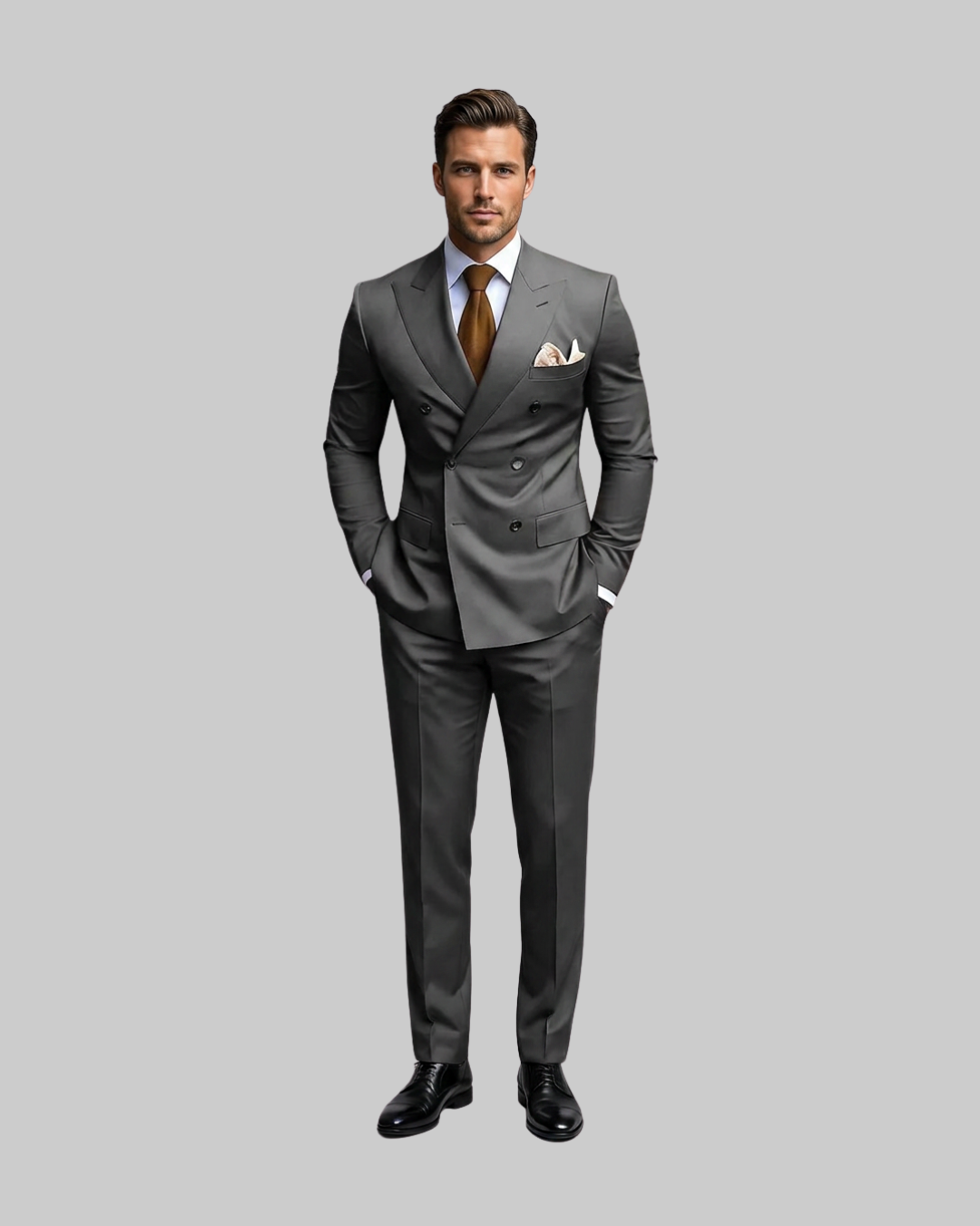 Men's Wedding Double Breasted 2 Piece Suit in Dark Grey.