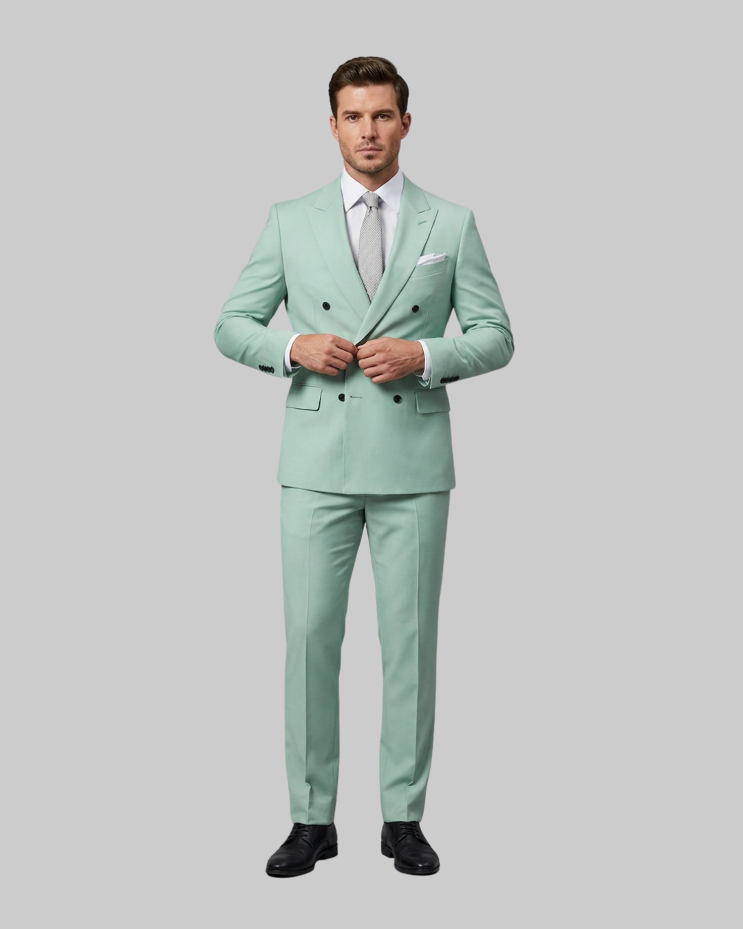 Men's Wedding Double Breasted 2 Piece Suit in Green.