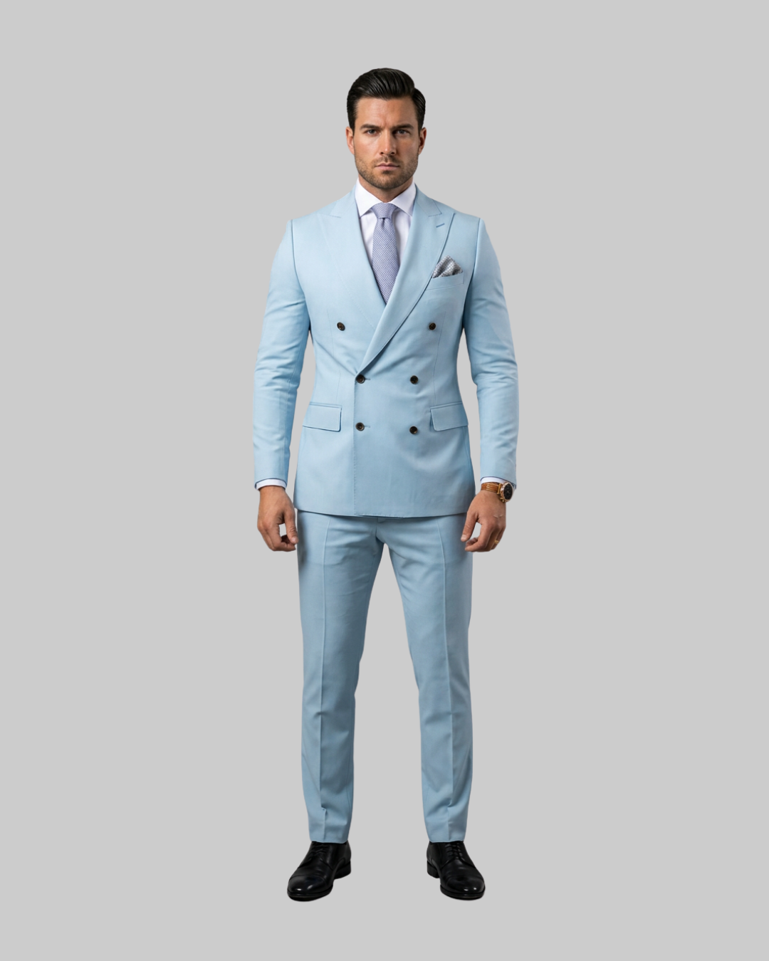 Men's Wedding Double Breasted 2 Piece Suit in Light Blue.