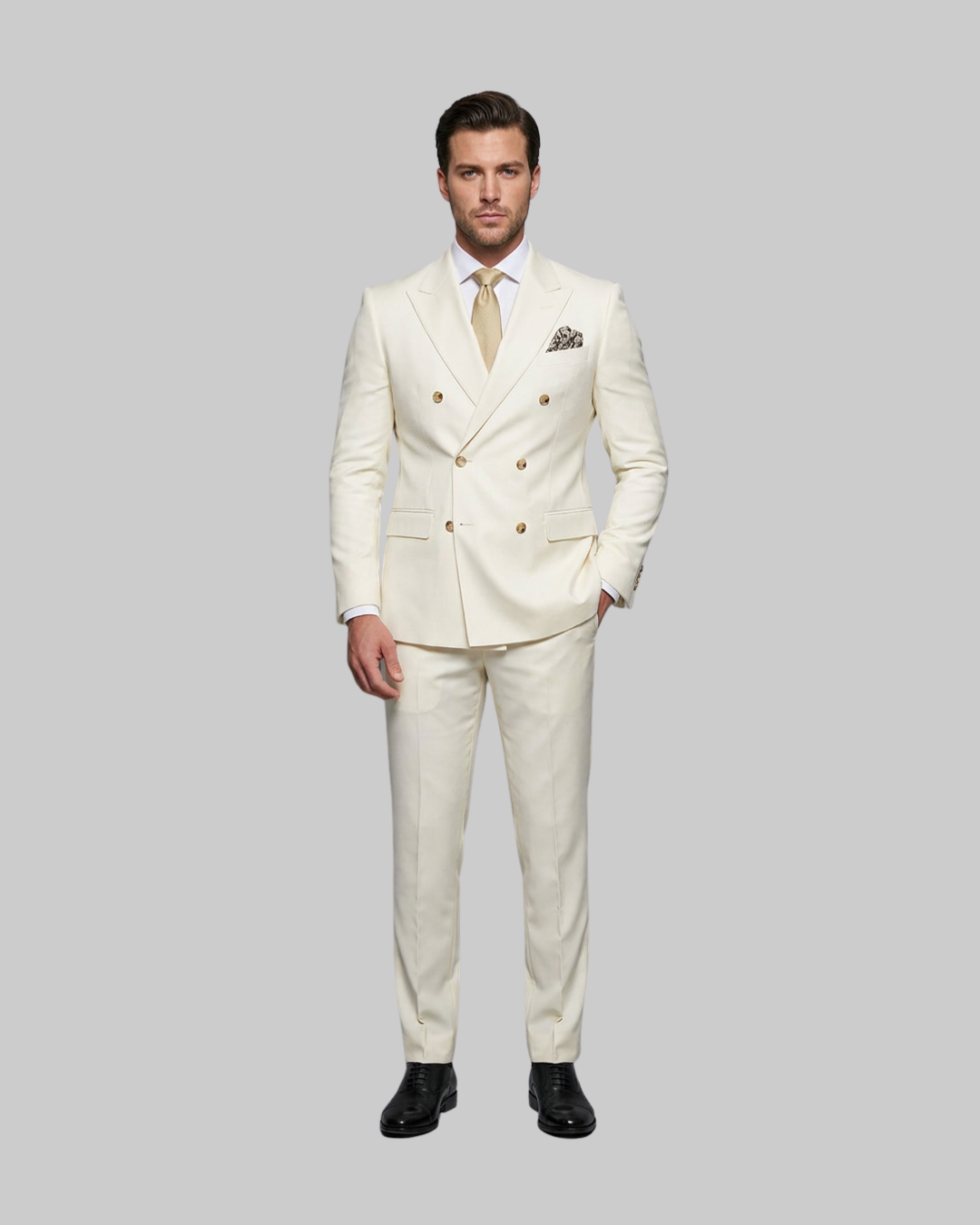 Men's Wedding Double Breasted 2 Piece Suit in Milky White.