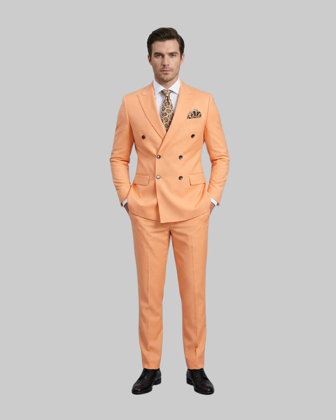 Men's Wedding Double Breasted 2 Piece Suit in Orange.