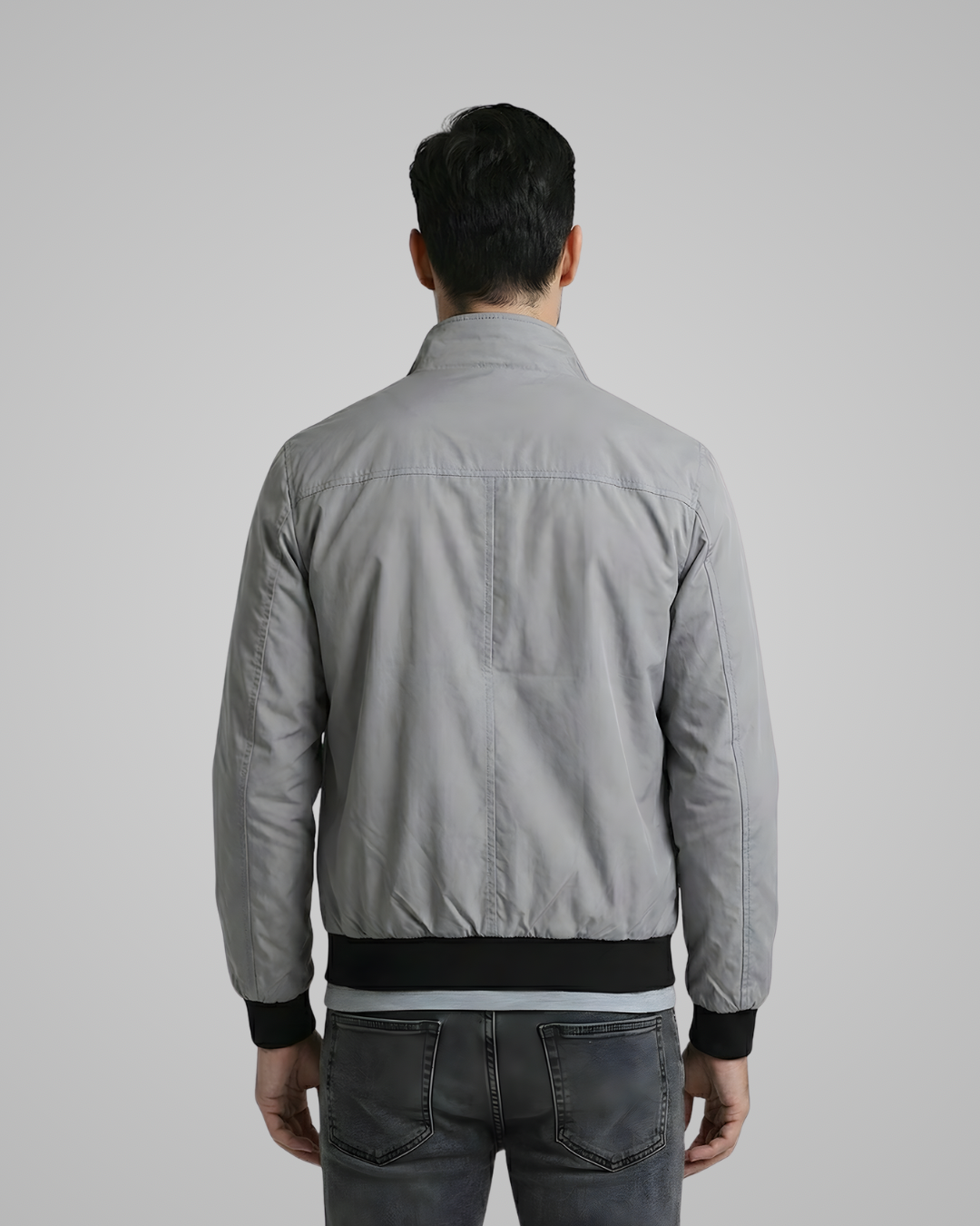Lightweight Jacket with Stand Collar and Plaid Inner Lining | Lucas – Light Gray