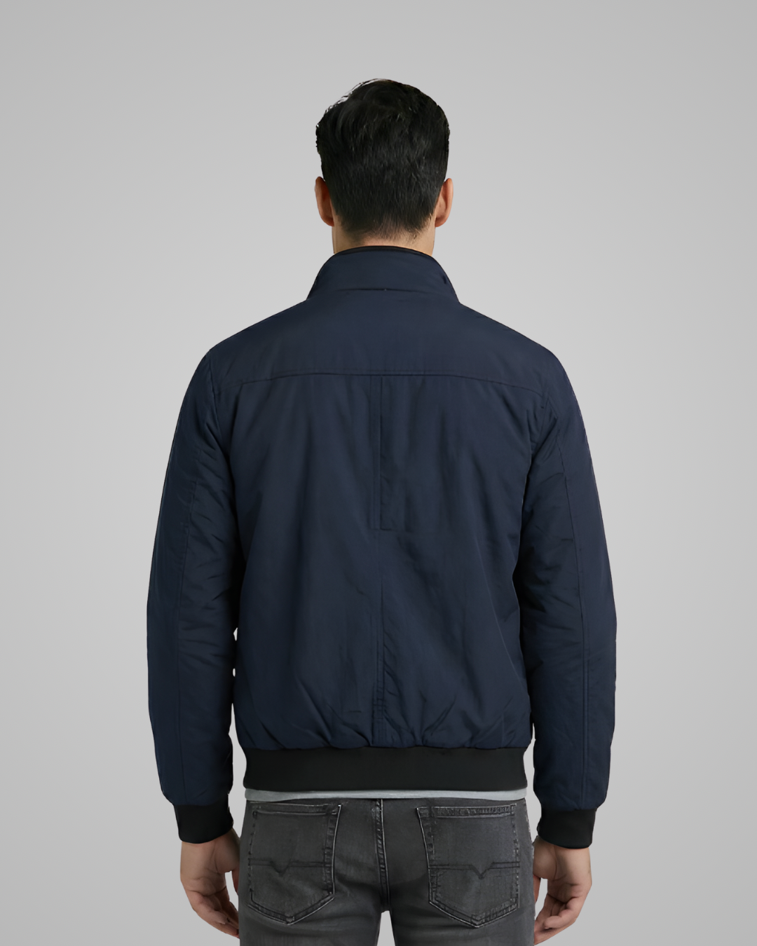 Lightweight Jacket with Stand Collar and Plaid Inner Lining | Connor – Navy Blue
